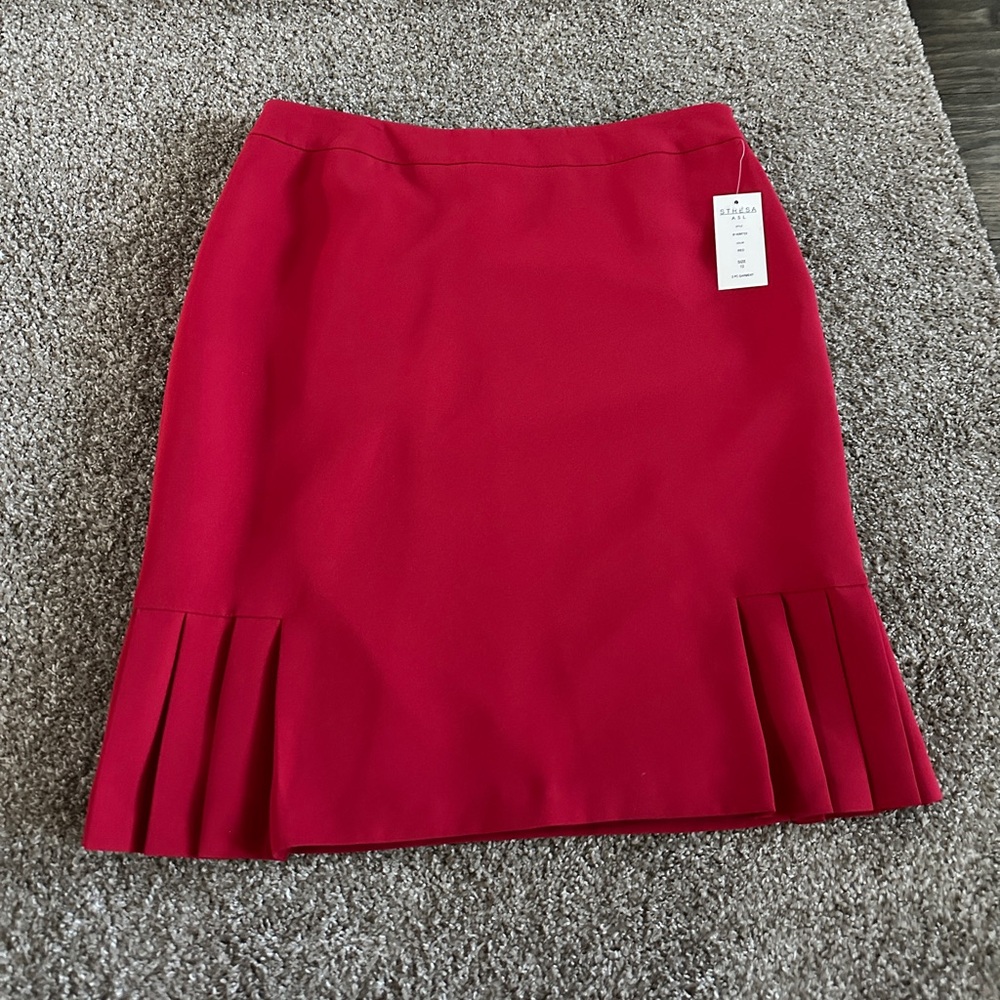 Red skirt & blazer jacket set lined shoulder pads ruffles collar size 12 - Picture 3 of 16